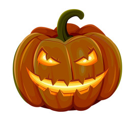 Halloween pumpkin is smiling. Isolated on white background. Vector illustration.