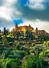 Fototapeta na wymiar Idyllic view of the beautiful village Valldemossa on Majorca island, Spain