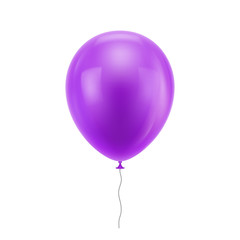 Purple realistic balloon. Purple inflatable ball realistic isolated white background. Balloon in the form of a vector illustration