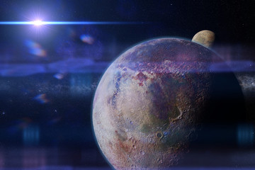 Obraz na płótnie Canvas habitable alien planet with moon and the Milky Way galaxy