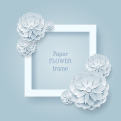 Paper flower square frame silver background. Paper flower square frame on a silver background. A few silver plants as a vector illustration