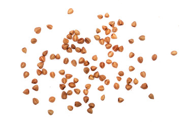 buckwheat grain isolated on white background close up. Top view