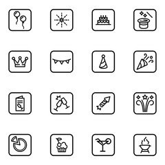 Set of party vector thin line icons.