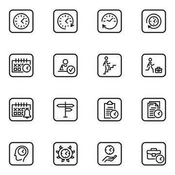 Set of time management vector thin line icons.