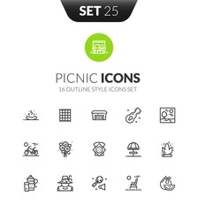 Outline black icons set in thin modern design style