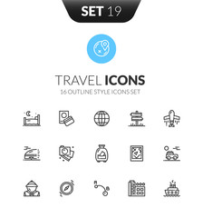 Outline black icons set in thin modern design style