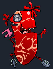 cartoon funny fantasy character red creature on wheels