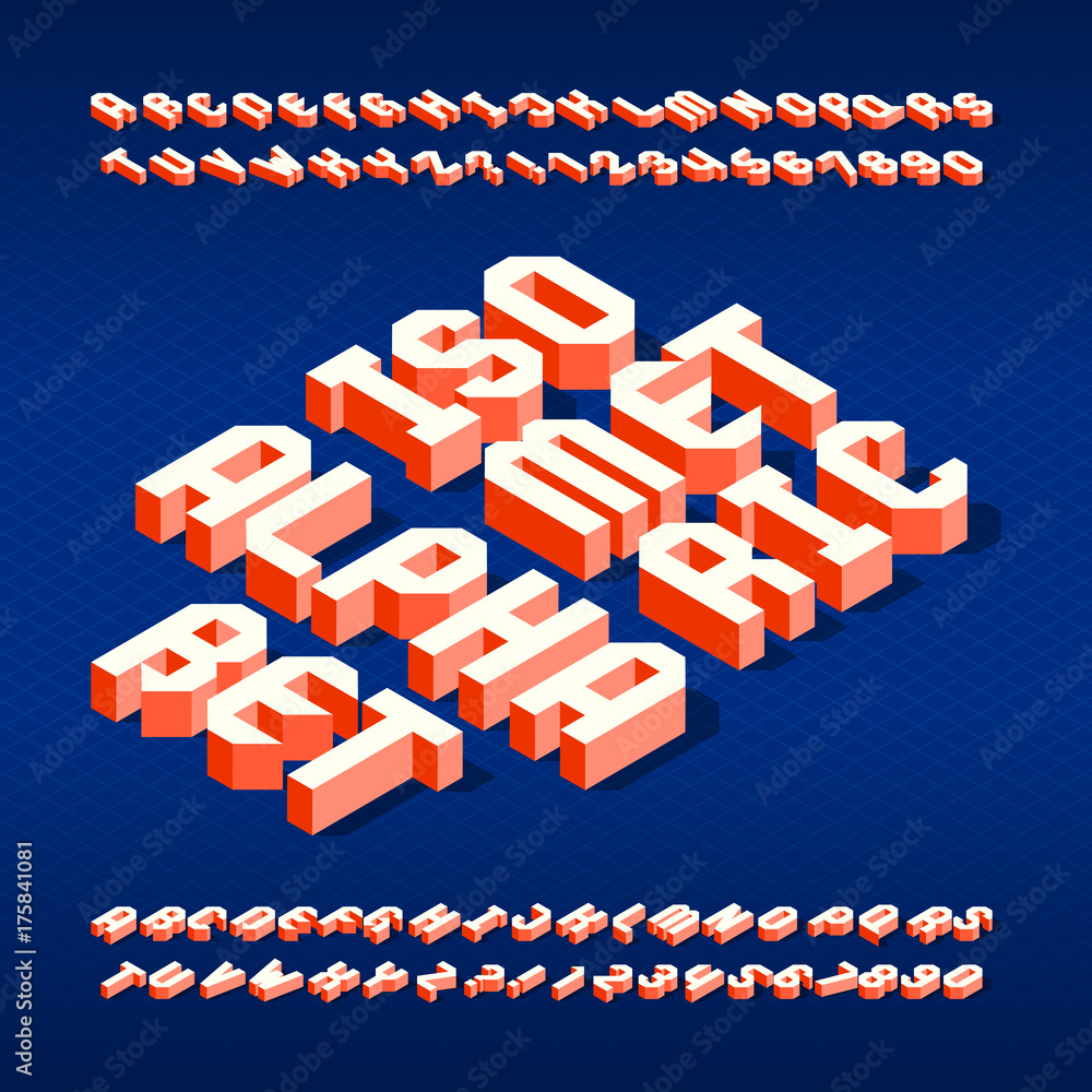 Fototapete isometric alphabet font. type letters, numbers and symbols with shadow. stock vector typeface for yo