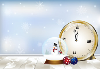 Snow globe on wooden background, Holiday Christmas winter season background