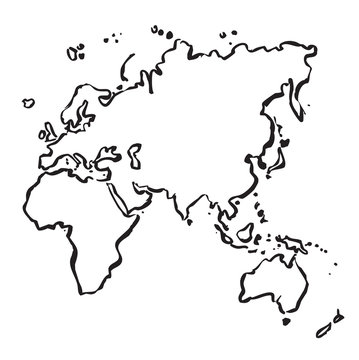 Vector drawing map of Europe, Africa, Asia and Australia