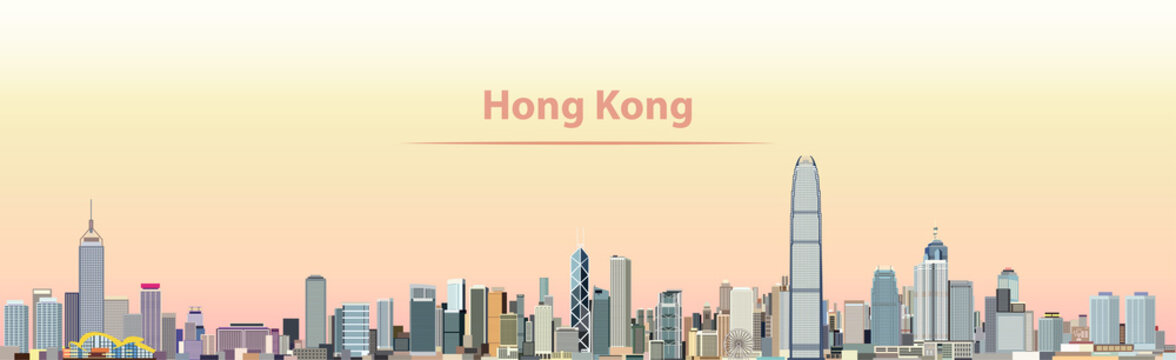 vector illustration of Hong Kong city skyline at sunrise