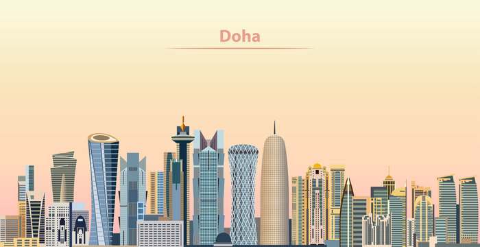 Doha city skyline at sunrise vector illustration