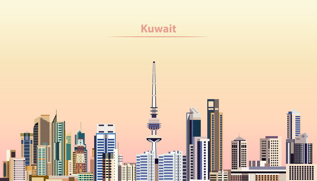 Kuwait city skyline at sunrise vector illustration