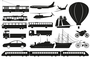 transport silhouettes icons vector set