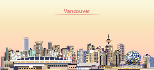 Obraz premium ilustracji wektorowych panoramę miasta Vancouver o wschodzie słońca