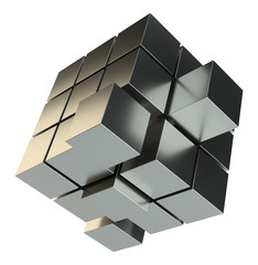 Abstract 3d illustration of cube assembling from blocks