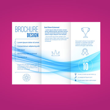 Bright elegant abstract blue swoosh wave tri-fold brochure design