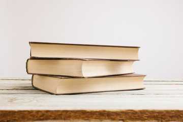 Books on vintage table