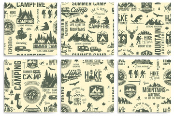 Summer camp and Hiking seamless pattern or background.