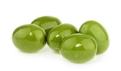 Green olives isolated on white background