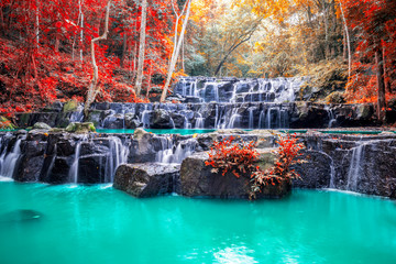 Amazing beautiful waterfalls in autumn forest at Namtok sam lan waterfall national park in Saraburi Province, Thailand.