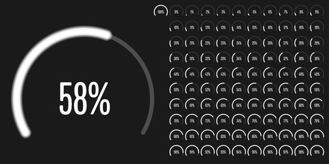 Fototapeta na wymiar Set of circular sector percentage diagrams from 0 to 100 ready-to-use for web design, user interface (UI) or infographic - indicator with neon white