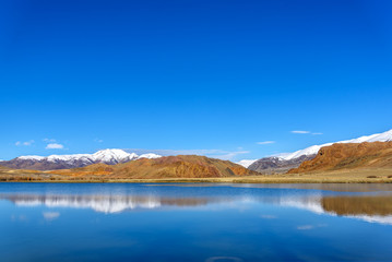 Fototapeta na wymiar lake mountains azure sky reflection autumn