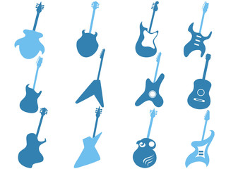 blue guitar icons set