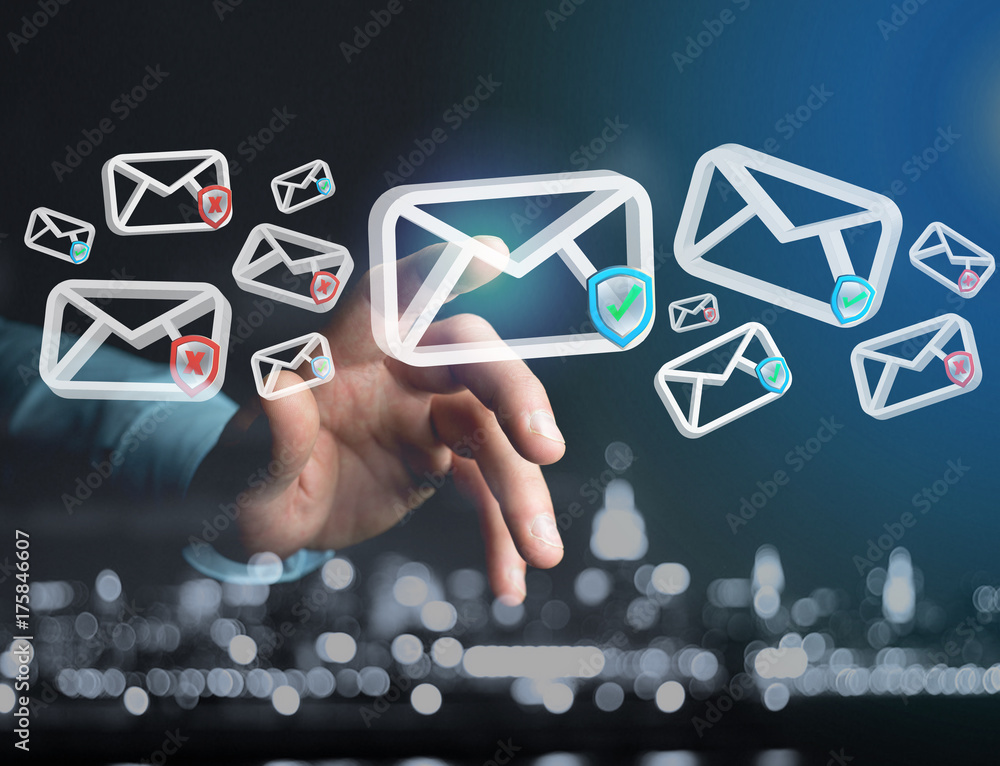 Poster approved email and spam message displayed on a futuristic interface - message and internet concept