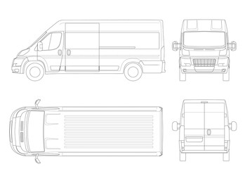 Commercial vehicle or Logistic car outline. Cargo minivan isolated on white background. View front, rear, side, top. All elements in groups on separate layers © Golden Sikorka