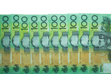 Australian Dollar, Australia Money 100 Dollars Banknotes Stack On White With Clipping Path Wall Mural-Klanarong