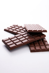close up of chocolate bars isolated on white background.