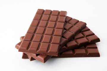 close up of chocolate bars isolated on white background.