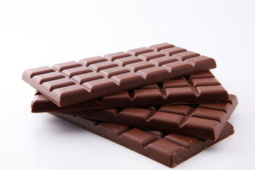 close up of chocolate bars isolated on white background.