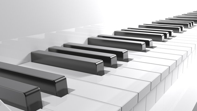 Keyboard of a white piano - 3D rendering