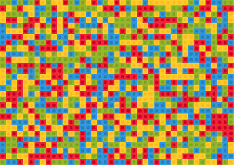 Seamless background pattern made of construction block toy bricks in 4 colors - green, yellow, red and blue