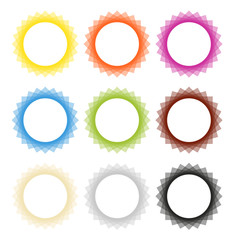 Set of 9 isolated vector abstract frame badges in different colors
