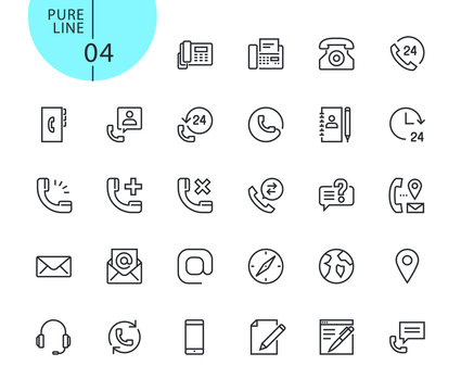 Set of icons for contact, support and location. Modern outline web icons collection for web and app design and development. Premium quality vector illustration of thin line web symbols.