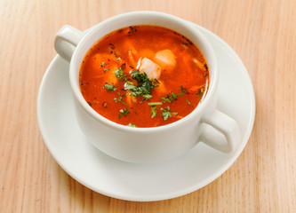 tomato soup with vegetables and meat