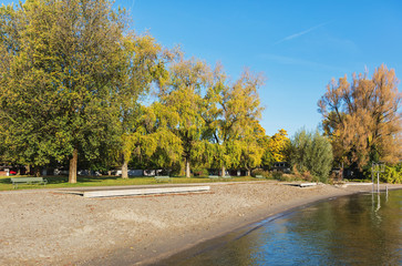 View of the lakeside of the city of Zurich in Switzerland in autumn