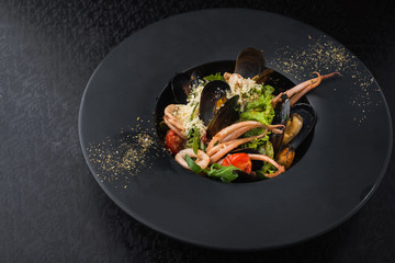 seafood, squid and mussels