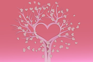 Illustration of love and happy valentine day, love tree,illustration,paper cut style