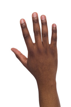 Hand of black male on isolated white background
