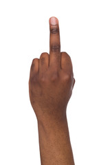 Black hand make a symbol with middle finger