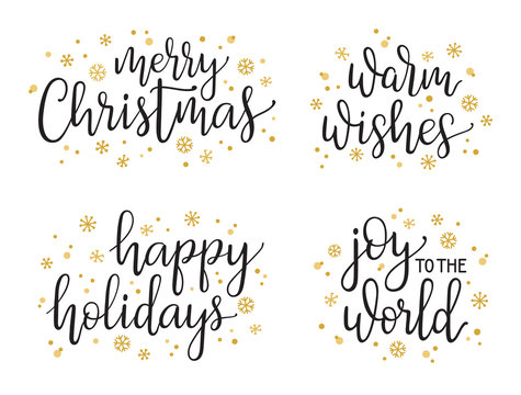 Christmas greetings hand written lettering set. Modern calligraphy style for cards, gift tags, photo overlays 