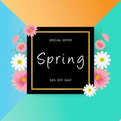 Spring sale background with beautiful flower, vector illustration template, banners, Wallpaper, invitation, posters, brochure, voucher discount.