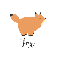Vector Illustration of a Fox. Greeting card with cute fox. Vector cartoon illustration of baby animals. Logo, badges, banners, emblem and design elements.
