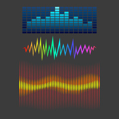 Vector digital music equalizer audio waves design template audio signal visualization signal illustration.
