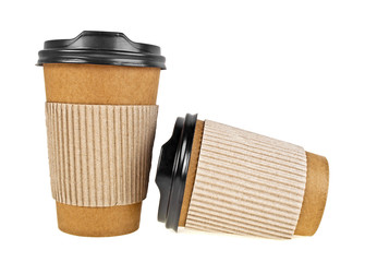 Two paper cups isolated on a white background