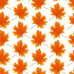 Maple leaves, bright and beautiful symbols of autumn, seamless pattern, vector illustration.